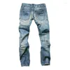 Herren Jeans Fashion Button Ripped Nostalgic Männer Hosen gerade schlanke fit Baumwolle Hochqualität Casual Jeanshose