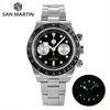 Armbanduhr SAN Martin Mens Watch 40 mm Panda BB Chronograph Sport Mode Style Seagull ST1901 Handbuch Mechanischer Saphir 10 atm Taucher