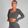 Aktiva skjortor CXUEY WINE RÖDS SPORTS T-shirts Kvinna Långärmad träning Topp Låg hals Sömlös för Fitness Lycra Elastic Gym Yoga Wear Black