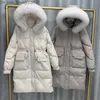 Women's Down Parkas Winter and Autumn Women's Loose Apron Zipper Solid Long Jacket Fur Collar Casual Matching Warm White Duck Down Coat Z230817