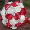 Bruiloft bloemen Janevini Pearls Crystal Diamond Bruidal Bouquet Charmet Bruid Hand Bruidsmeisje Satin Rose Fleur Bordeaux