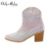 Dress Shoes Onlymaker Pointed Toe Silver Clear Glitter Bling Shiny Ankle Boots Super Pretty Sparkly Gorgeous Cowgirl 230815