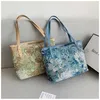 Totes Ny målning Flower Luxury Canvas Handbag 2023 Summer Trend Female Designer High Capacity Caitlin_Fashion_Bags
