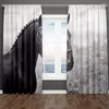 Curtain Mountain Landscape Horses White Black 2 Pieces Thin Shading Living Room Bedroom Home Decor Hook