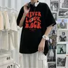 Moletons masculinos hever olha para trás slogan camiseta coreana versão coreana letra impressão de moda de moda superdimensionadas tees casuais mangas curtas camisetas