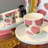 4pcs rosa Erdbeer -Keramik -Becher Becher -Becher und Gericht