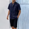 Men's Casual Shirts Men Stand-up Collar Shirt Retro Summer Stand Short Sleeve Patch Pocket Streetwear Style For A Classic