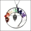 Other Fashion Accessories 11 Colors Women Rainbow 7 Chakra Tree Of Life Quartz Owl Pendant Necklace Mticolor Natural Stone Wisdom 101 Dhq1X