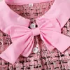 Kleidungssets 6m 4t Baby Girl Ladies Pink Xiaoxiang Style Bow Top mit Glockenbodenhose zweiteiliger Set geeignet für Herbst- und Winterkleidung 230815