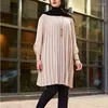 Etnik Giyim Moda Kadınlar Bluz Elbise Müslüman Kadınlar Günlük Pileli Mini Uzun Kollu O Boyun Artı Boyut Üst Ropa Musulmana Mujer