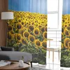 Cortina de girassol Flor Campo azul cortinas do céu para o quarto Decoração de casa sala de estar cortinas de janela transparente cortinas de tule r230816