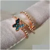 With Side Stones Women Luxury Butterfly Shaped Finger Rings Korean Version Rose Gold Color Twist Knucle Ring Jewelry Drop Delivery Dhjjz