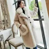 Pelliccia femminile colletto bianco cotto casual cappotto invernale inverno imitazione imitazione agnello finto tasca a doppio petto