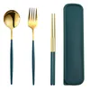 Servis uppsättningar sked set portugisiska bordsartiklar rostfritt stål bärbara tredelar gaffel pinnar koreanska