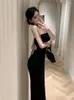 Casual Dresses Black Off Shoulder Dress Women's Spring Sexy Open Back Unique Bow Knot Mid Length High Grade Party Sleeveless