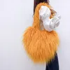 Evening Bags Love Hearts Imitation Raccoon Fur Women Shoulder Long Plush Y2K Handbags Luxury Faux Small Tote Warm Winter Purse 2023