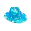 LED White Light Up Cowboy Hats Neon Cowgirl Hat Holographic Rave Fluorescent Hats With Adjustable Windproof Cord For Halloween Costume Accessories