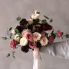 Bröllopsblommor Eillyrosia Retro Bourgogne mörkröd bukett för brud eukalyptus pion brud da sposa bruidsboeket