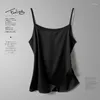 Women's Tanks T-shirt Silk Satin Tank Top With Solid Color Strap Italian Noodle Summer Sleeveless Flat Neck Sexy Basic Green