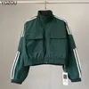 Kvinnorjackor Yozou 2023 Green Blue Black Red Cargo Short Jacket Sport Windbreaker Bomber Baseball Coat med fickor Ytterkläder 230815