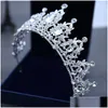 Headpieces Tiara Crystal Bridal Crown Sier Color Diadem Veil Accessories Head Jewelry Drop Delivery Party Events Dhxm9