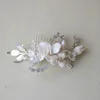 Wedding Hair Jewelry Small Bridal Comb Ceramic Floral Piece Gold Silver Color Leaf Women Headpiece 230815