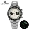 Armbanduhr SAN Martin Mens Watch 40 mm Panda BB Chronograph Sport Mode Style Seagull ST1901 Handbuch Mechanischer Saphir 10 atm Taucher