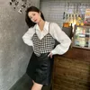 Polos femminile cacao Eleganti abiti eleganti maniche lunghe camicetta camis camis a due pezzi set polo maglietta sciolta in stile coreano 2023 estate