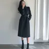 Nieuwe mode dames herfst Britse stijl Doule borsten af ​​te wijzen kraag met riem midi lange trenchcoat sml