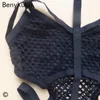 Tute da donna Rompeggiano donne gotiche donne nera a valo maglia mesh sexy costumi da bagno da bagno femminile da bagno costume da bagno salva