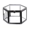 Cajas de almacenamiento Jewellry Organizer Soportop Contiene Hexagon Hexagon Caja de anillo de vidrio transparente Boda Geométrica Clear