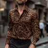 Casual shirts voor heren heren Leopard Print Vintage Button-Up revershemd 2023 Fall Fashion Mens Long Sleeve Streetwear Clothing