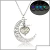 Naszyjniki wisiorek Świeczy w ciemnym sercu księżyc dla kobiet mężczyźni puste półksiężycowe ukształtowanie Luminous Kulki łańcuchy mody biżuterii Dostarcz d dh9xu