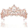 Hårklipp skenande AB Crystal Bridal Crown Pannband Rose Gold Color Barock Tiara för kvinnor Lyxiga strass Dia Dia Diadem Bröllopstillbehör