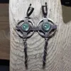 Dangle Earrings Geometric Vintage Blue Stone Metal Long Hook Tribal Ethnic Boho Jewelry Cross Pendant Earring