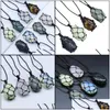 Colliers pendants guérison Crystal ovale Naturel Stone Weave Net Sac Charmes Green Rose Opal Corde Chain de chaîne