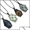 Colliers pendants guérison Crystal ovale Naturel Stone Weave Net Sac Charmes Green Rose Opal Corde Chain de chaîne