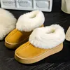 Laarzen warm vacht dikker pluche sneeuwlaarzen vrouwen 2023 nieuwe faux suede platte hakken winter laarzen vrouw non slip dikke bodem katoenschoenen t230817