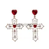 Charme vintage Red Heart Crystal Brincos para mulheres Pingente de pingente cruzado Garoto de aniversário Earrjewelry Party Gift Pendientes J230817