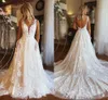 Seksowne koronkowe sukienki ślubne z kieszenią A Line V Szyjki Tiul Summer Boho Boho Bridal Suknie Plus BC15301