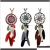 Pendant Necklaces Idealway 4 Colors Bohemian Fashion Sier Plated Leather Double Chain Resin Feather Tassel Dreamcatcher Necklace Y0R36 Dhjns