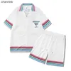 Men's T-Shirts 2023 Casablanca Color Stripe Tennis Club Men Women Short Set Hawaii Beach Style Suit Hip Hop Shirt Shorts Couple Suit Casa HKD230817