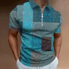 Erkek Polos Mens Zip Polo Gömlek 3D Erkek Baskılı Izgara Deseni T Nefes alabilen Giyim Adam Gündelik Spor Giyim Leisure Tops