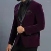 Men's Suits Purple Velvet Suit Blazer For Men Black Shawl Lapel One Piece Jacket Wedding Groom Tuxedos Slim Fit Costume Homme Mariage 2023