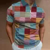 Erkek Polos Mens Zip Polo Gömlek 3D Erkek Baskılı Izgara Deseni T Nefes alabilen Giyim Adam Gündelik Spor Giyim Leisure Tops