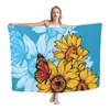 Frauen Badebekleidung Hycool Blue Sonnenblume Polynesischer Stammesdruck Lavalava Sarong Custom Elegant Clos Beach Copp Cape für Badeanzug