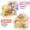 Blocks Creative City Street View Izakaya Sakura Tree House Trem Modelo Bloco de construção Cherry Blossom Hut B Toys Presente para garotas R230817