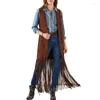 Kvinnors västar snygga ärmlösa fransade västar från 70 -talets hippie cardigan med lappfickor för cowboy cosplay