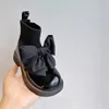 Sneakers Children Boots Girls Baby Thin Fur Autumn Leather Shoes Bowtie PINK BLACK FOR KIDS Short Ankle Booties SIZE 26-36# 230816