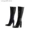 Boots Comemore Spring Autumn Shoes 2022 Motorcycle Women Pointed Toe Zip Knee High Boots Fashion Pink Square Heels Party Long Boot 42 T230817